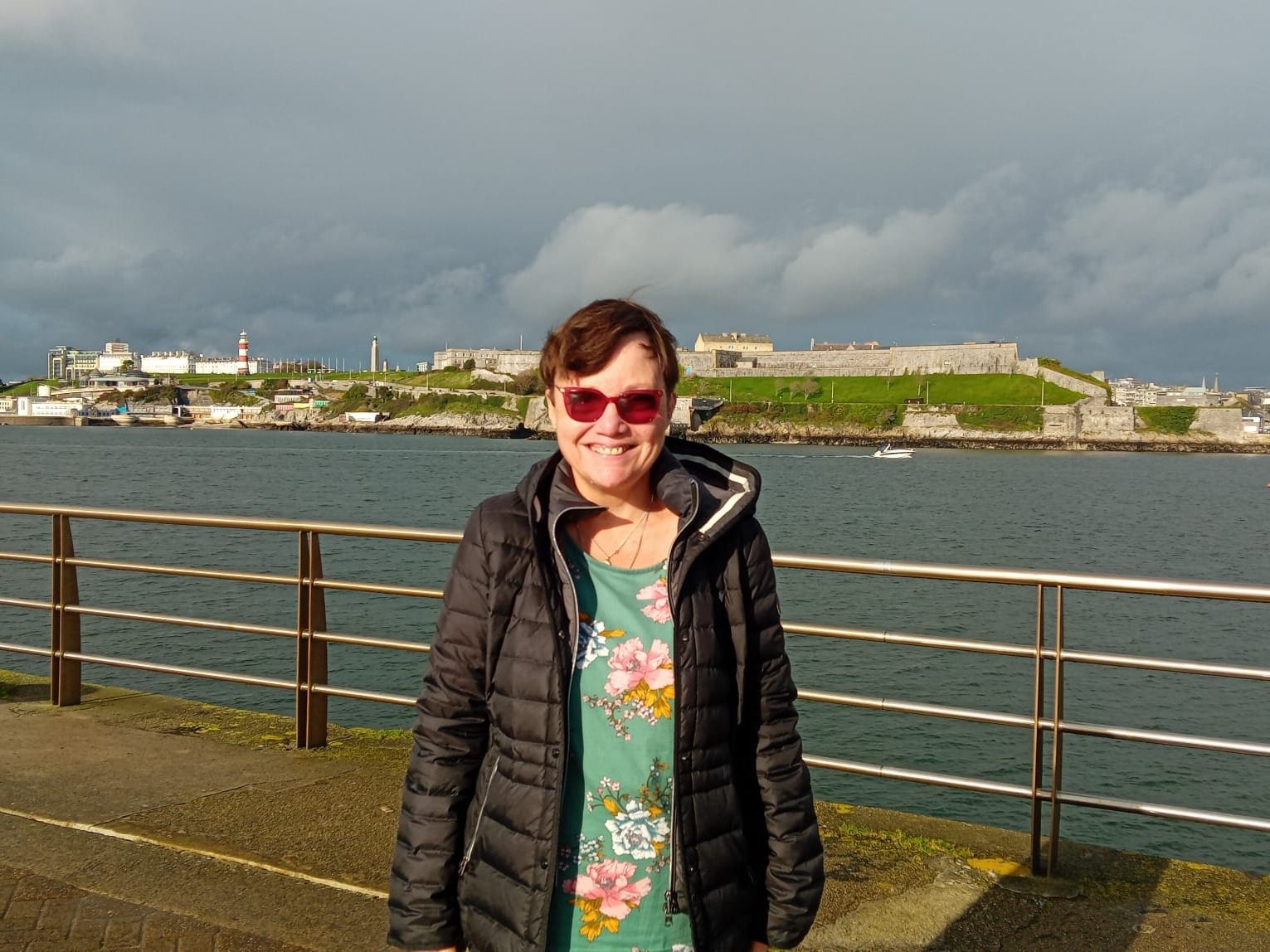 Out on the waterfront in Plymouth, with Smeaton's Tower and the Royal Citadel across the water